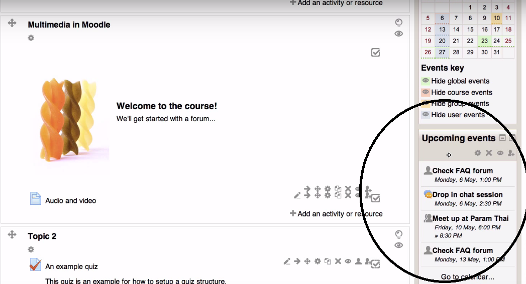 1.1.6 Provide display options for course Schedule Use of the Moodle