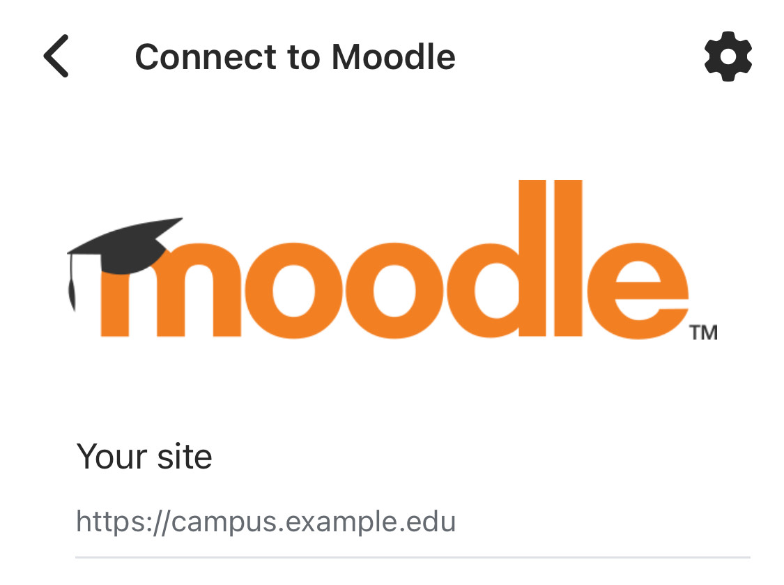 Moodle app starting page where users enter the site name.